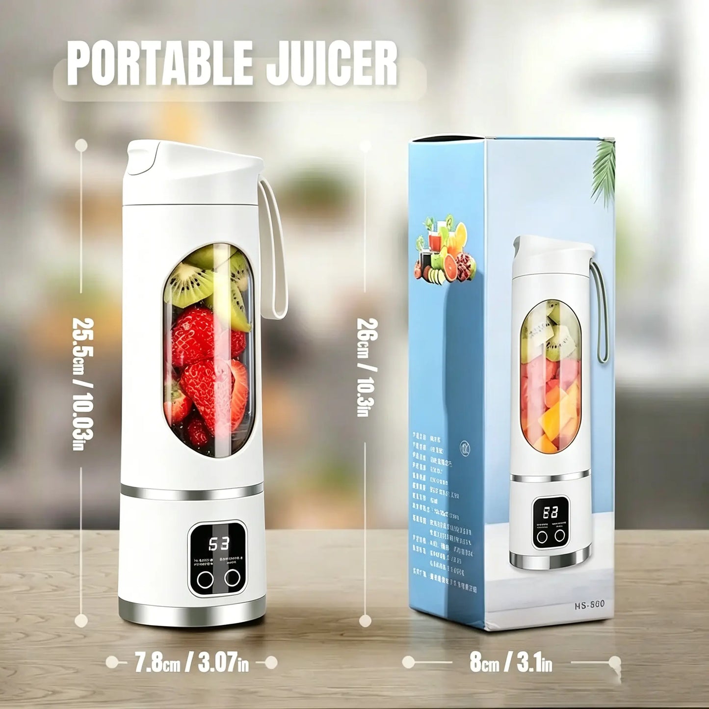[Dealsforyoudays] Portable 15.22 Oz USB Rechargeable Personal Blender with LED Display, Durable Abs Material, Perfect for Smoothies & Juices, Home Kitchen Essential